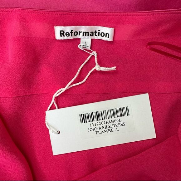 NEW Reformation Joana Silk Midi Dress Flambé Pink Size Large - Picture 6 of 8